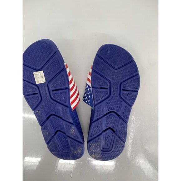 Skechers Mens 10 Yoga Mat Slide Sandals WNVR United States Flag Red White Blue U - Picture 6 of 8